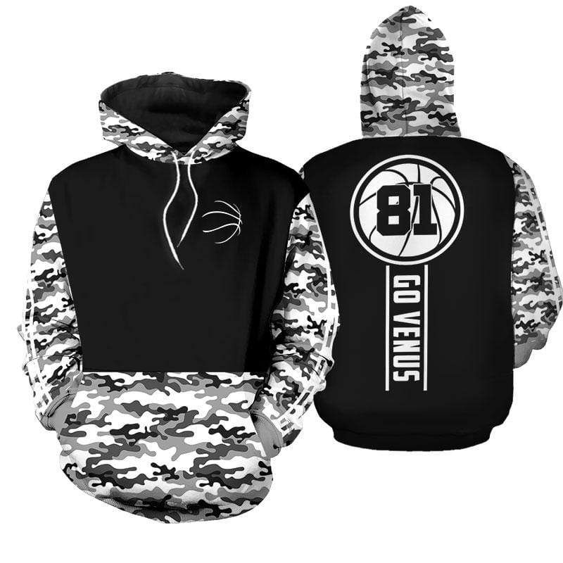 Personalized Basketball Black And White Camo Custom Name And Number Hoodie 3D All Over Print