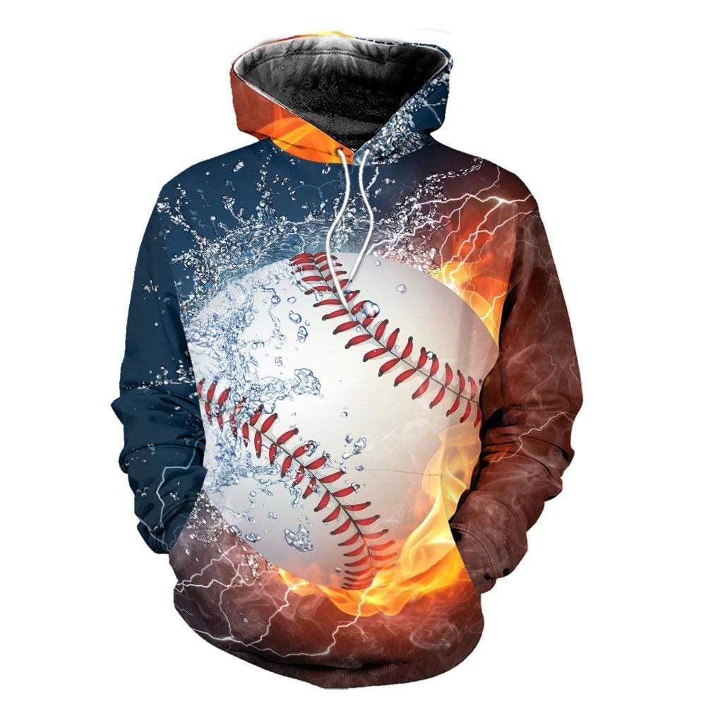 Baseball Fire Water Hoodie 3D All Over Print