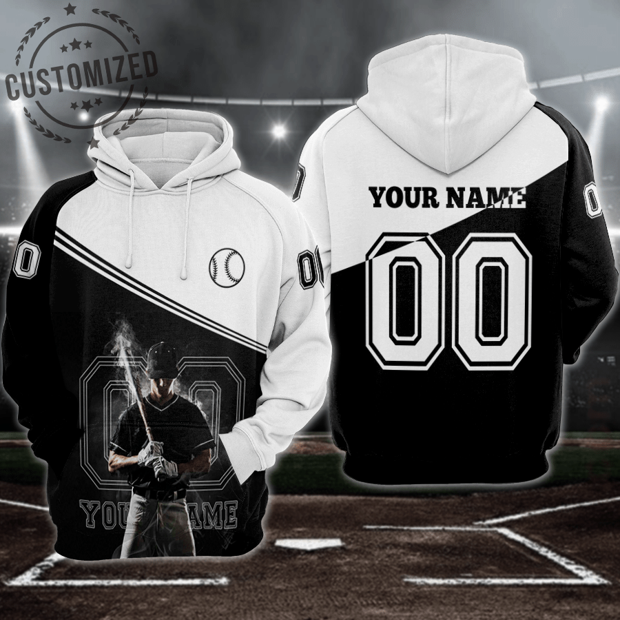 Personalized Customized B&W Baseball Player Smoke Hoodie 3D All Over Print