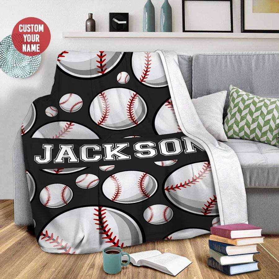 Personalized Baseball Pattern Custom Name Fleece Fleece Blanket