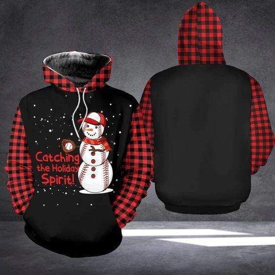 Baseball Snowman Catching The Holiday Spirit Christmas Hoodie 3D All Over Print