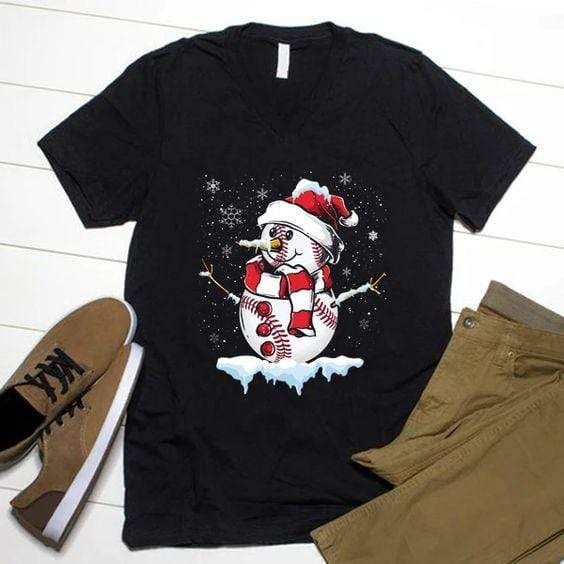 Baseball Snowman Christmas T-Shirt