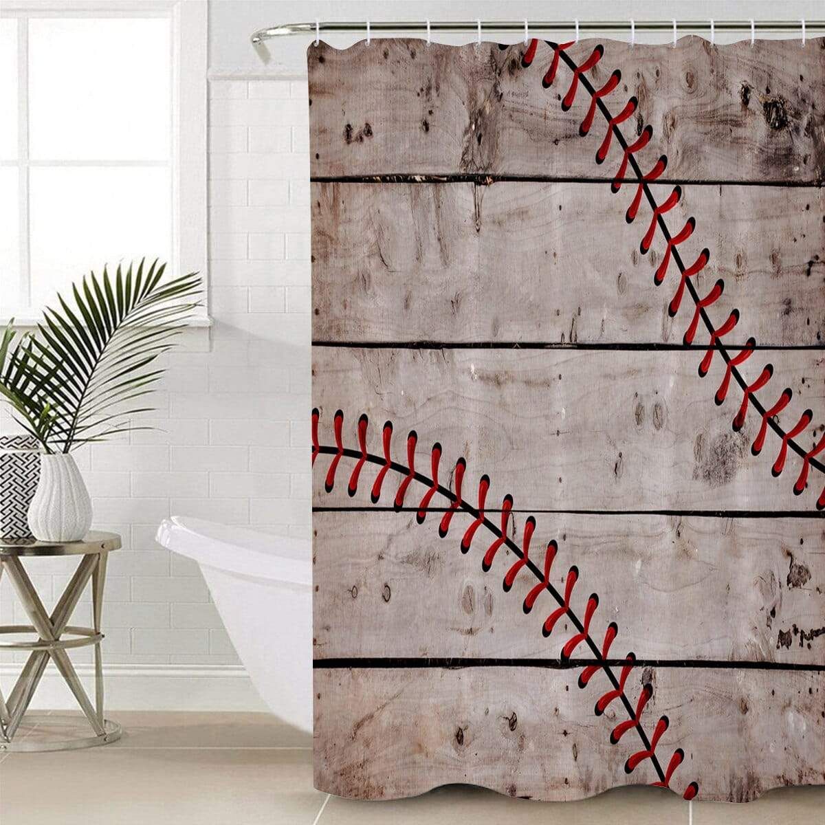 Vintage Baseball Line Wood Shower Curtain