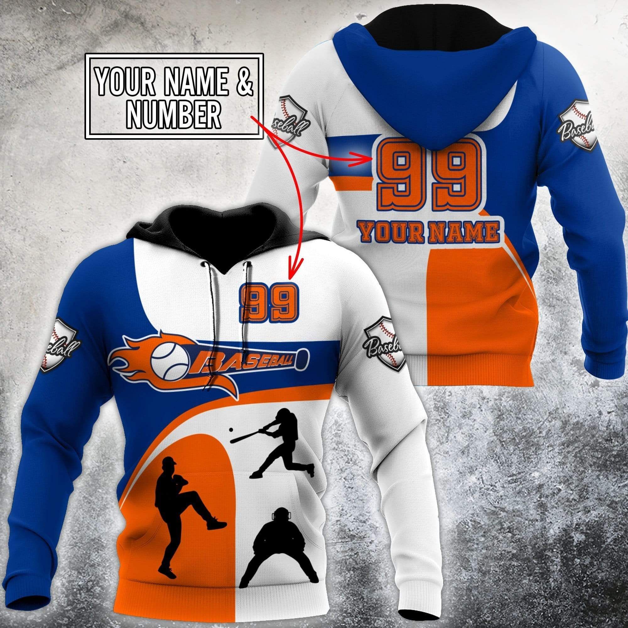 Personalized Baseball Fire Custom Name & Number Hoodie 3D All Over Print