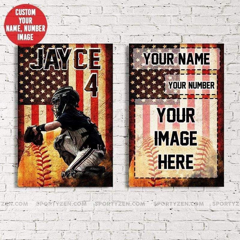 Personalized Baseball Flag Custom Canvas Prints Player With Your Photo PAN