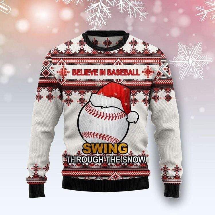 Believe In Baseball Swing Through The Snow Sweater