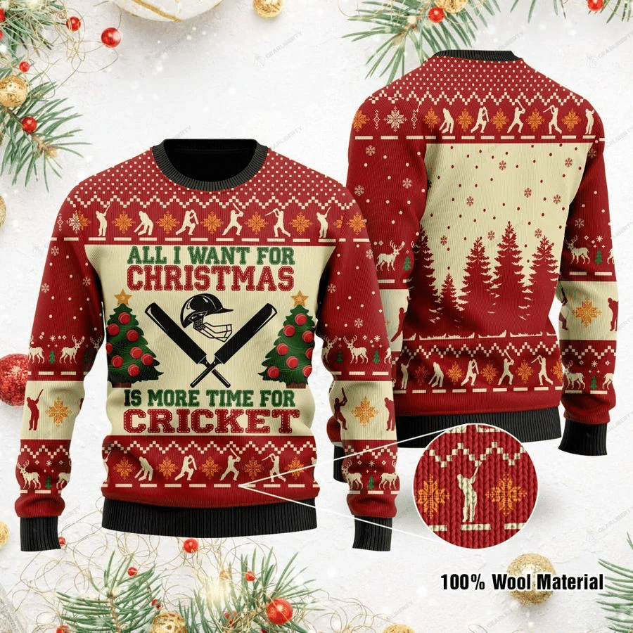 More Time For Cricket Christmas Baseball Sweater