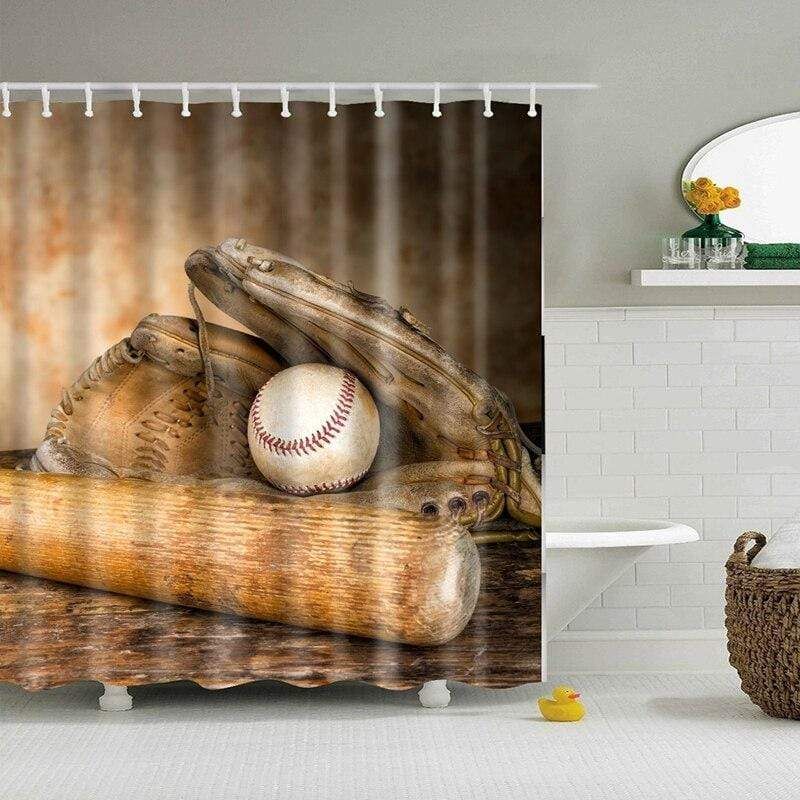 Vintage Baseball Glove Bat Shower Curtain