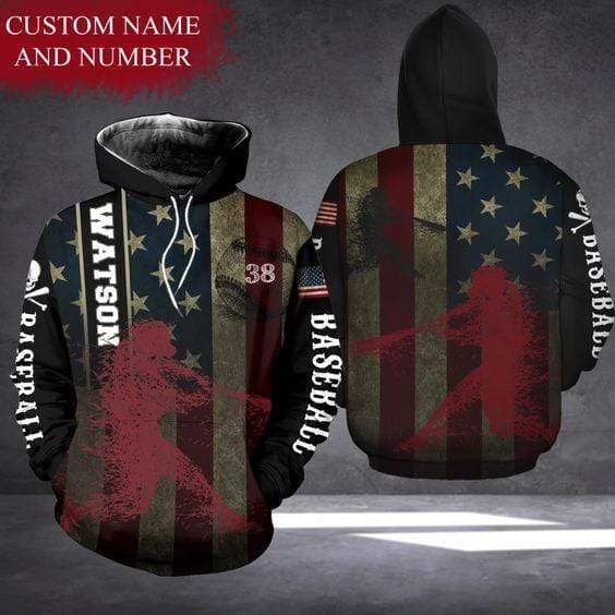 Personalized Baseball Old Flag Custom Name And Number Hoodie 3D All Over Print