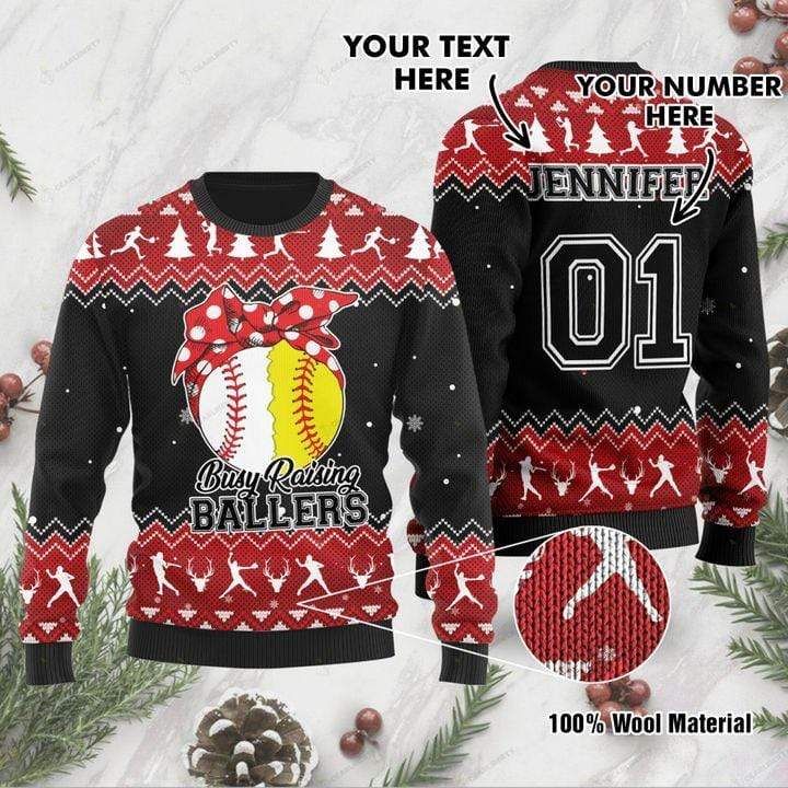 Personalized Baseball Custom Name And Number Christmas Ugly Sweater