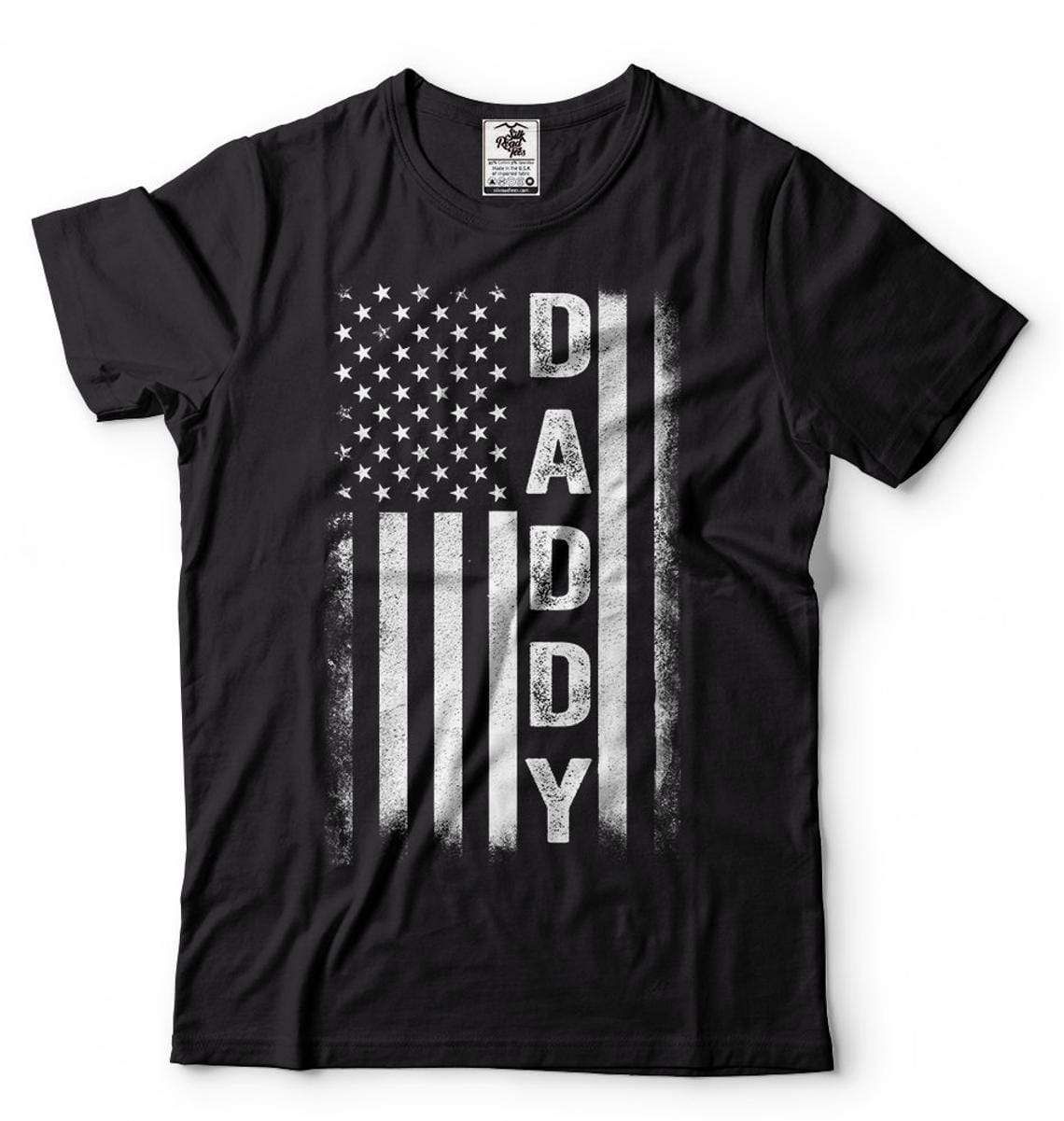 Gifts For Dad  Black And White Daddy American Flag T-Shirt