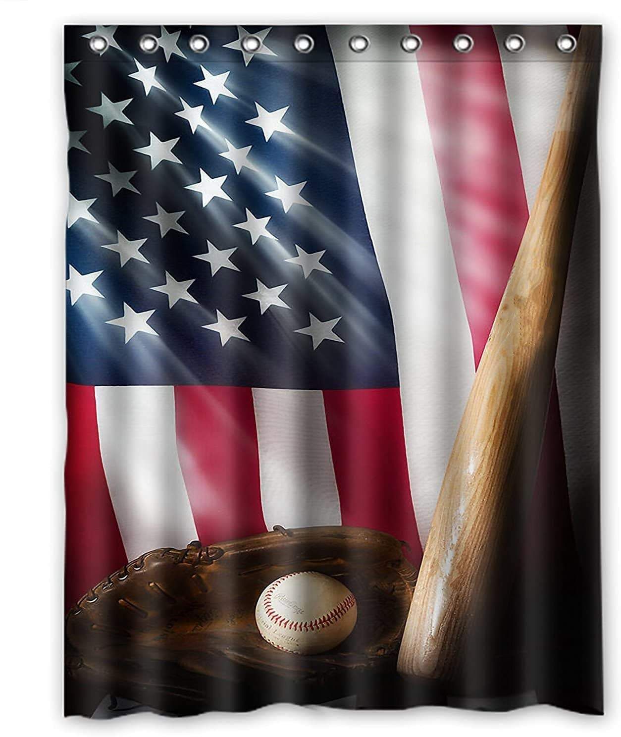 American Flag And Baseball Shower Curtain