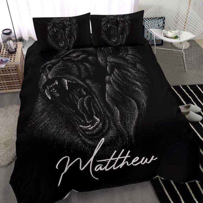 Personalized Black Lion Face Art Custom Duvet Cover Bedding Set With Your Name