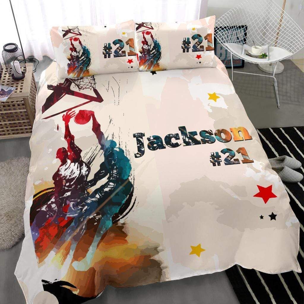 Personalized Basketball Water Color Custom Duvet Cover Bedding Set With Name