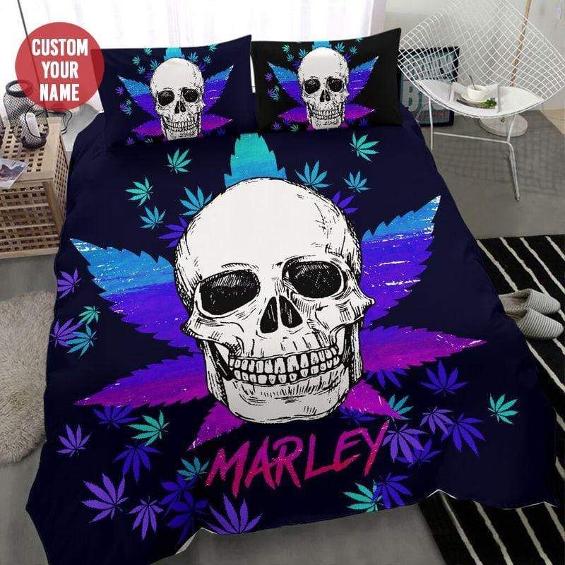 Personalized Skull Weed Ombre Bedding Custom Name Duvet Cover Bedding Set
