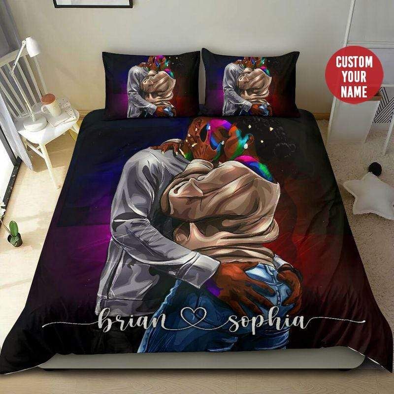 Personalized Black Couple Love Art Custom Name Duvet Cover Bedding Set