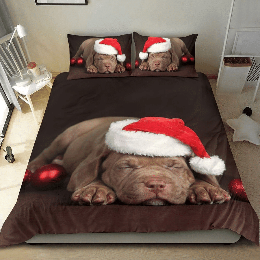 Dog Christmas Pitbull Custom Photo Duvet Cover Bedding Set