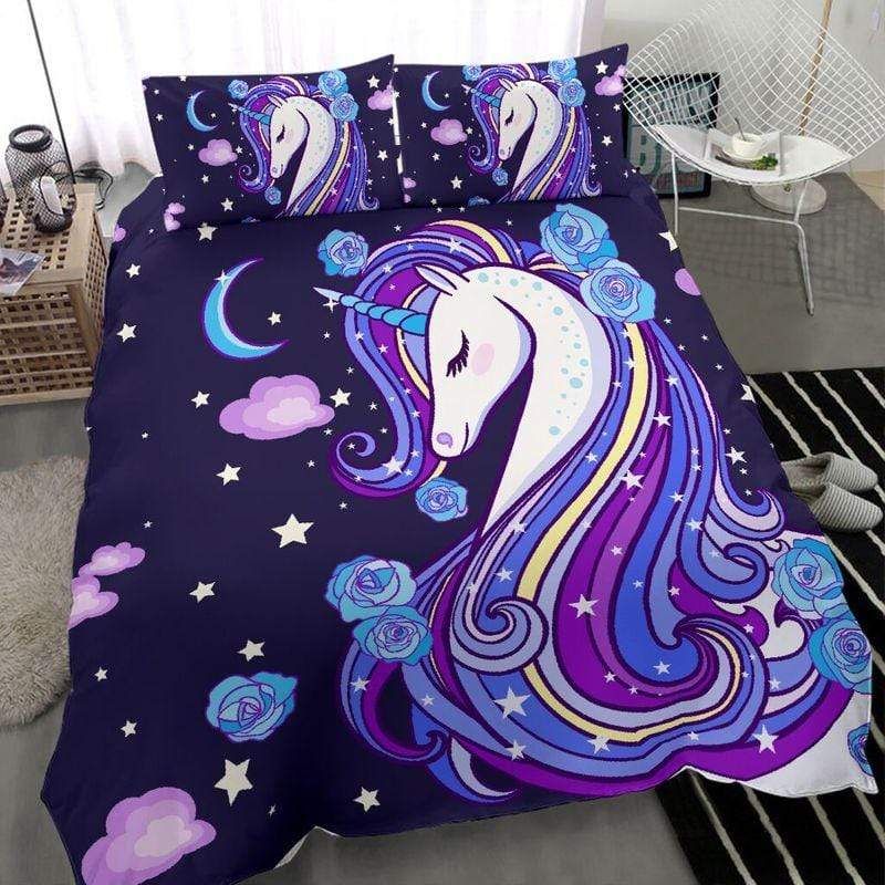 Purple Unicorn Duvet Cover Blue Unicorn With Stars Duvet Cover Bedding Set