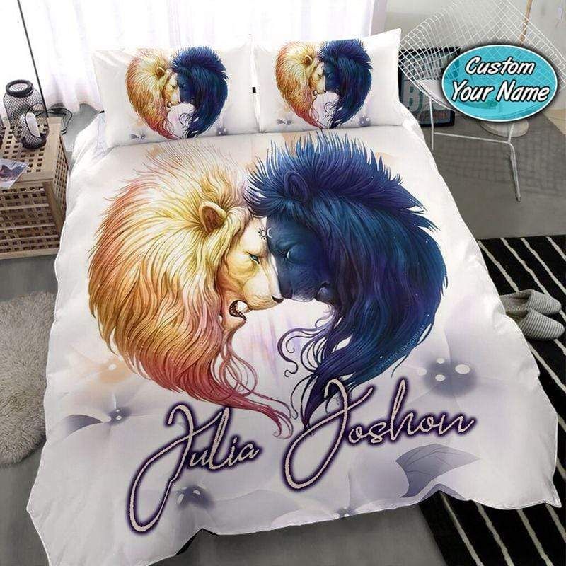 Personalized Lion Couple Heart White Custom Name Duvet Cover Bedding Set