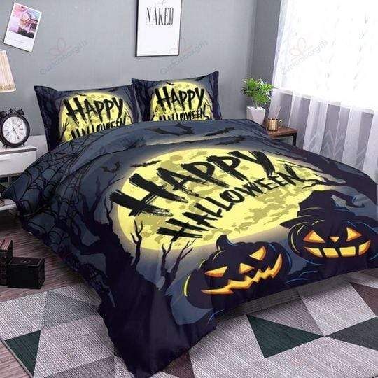 Happy Halloween Pumpkin Dark Blue Duvet Cover Bedding Set