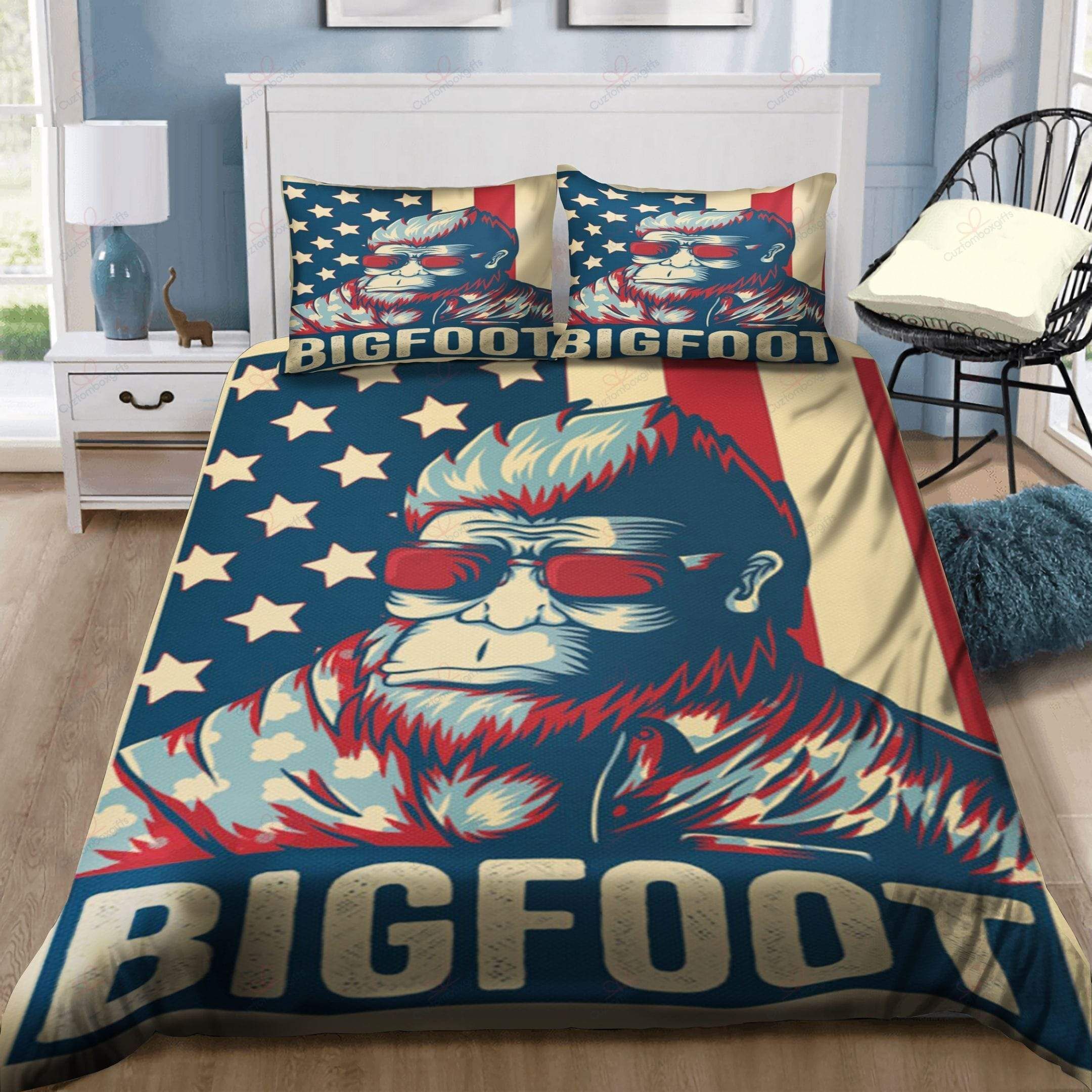 Bigfoot So Cool American Flag Proud Duvet Cover Bedding Set