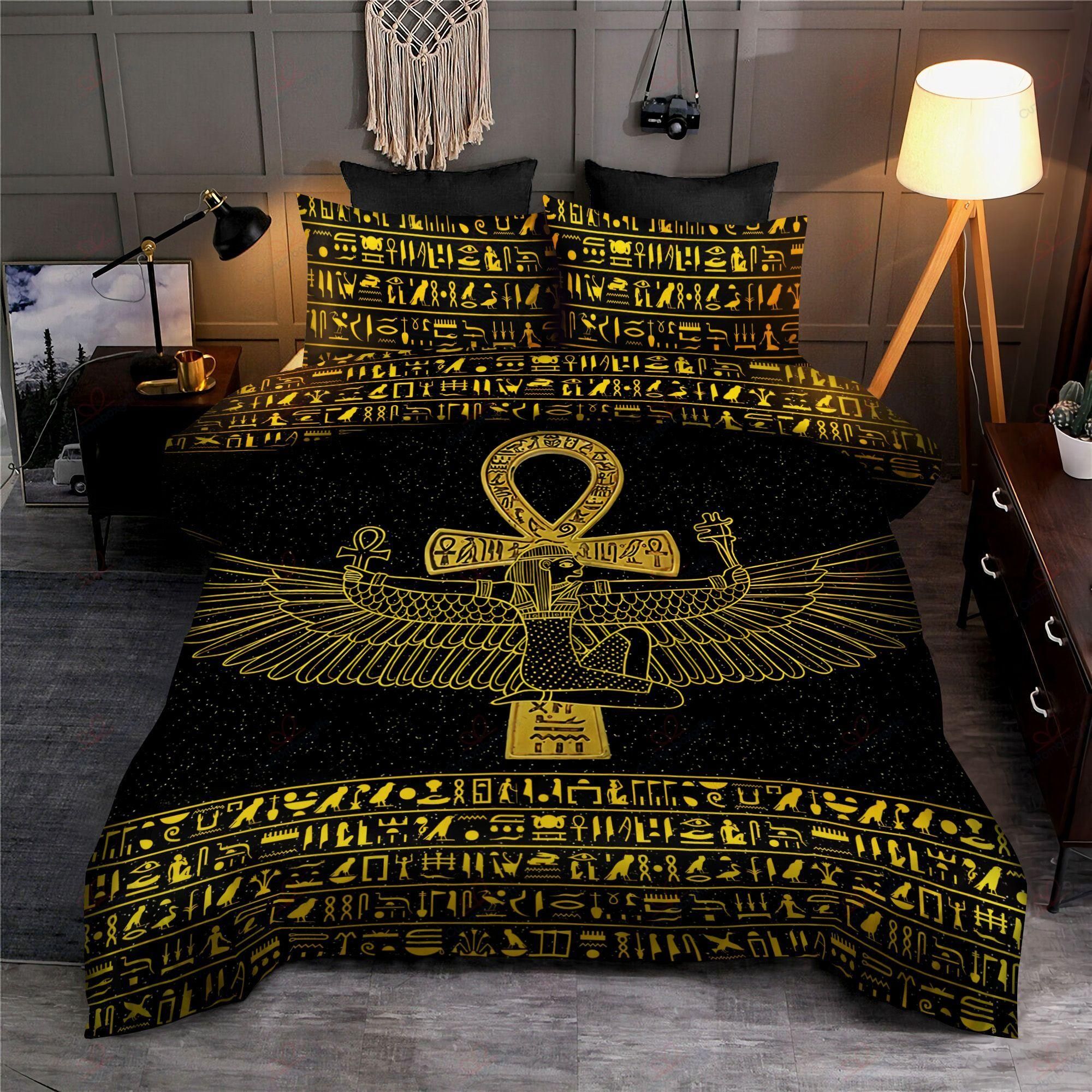 Ancient Egyptian Goddess Golden Bedding Comforter Set Duvet Cover Bedding Set
