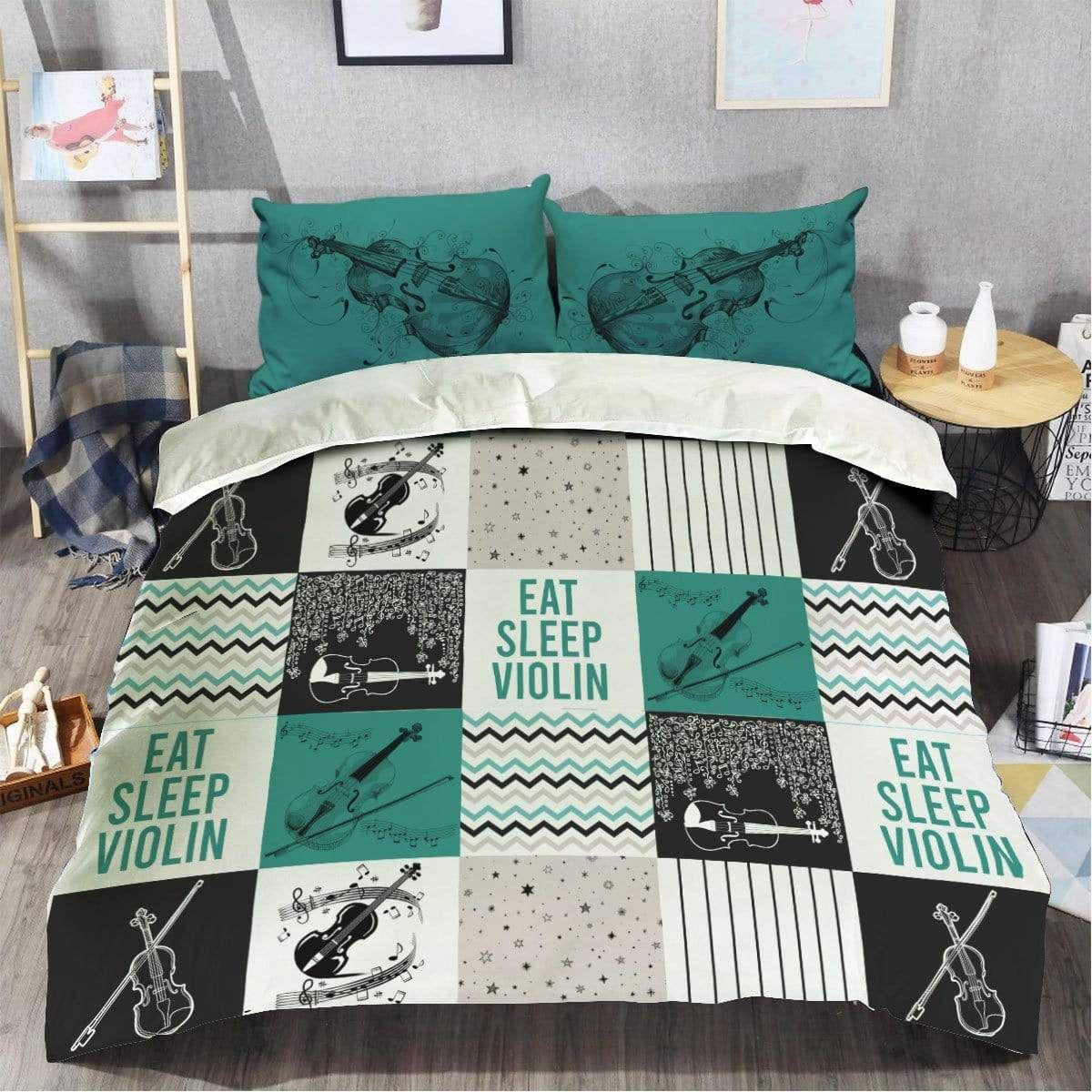 Eat Sleep Violin Duvet Cover Bedding Set For Music Lover