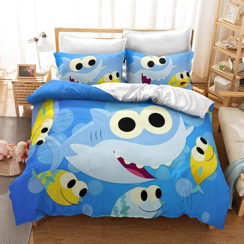 Cute Blue Baby Shark For Kid'S Room Cover Bedding Set