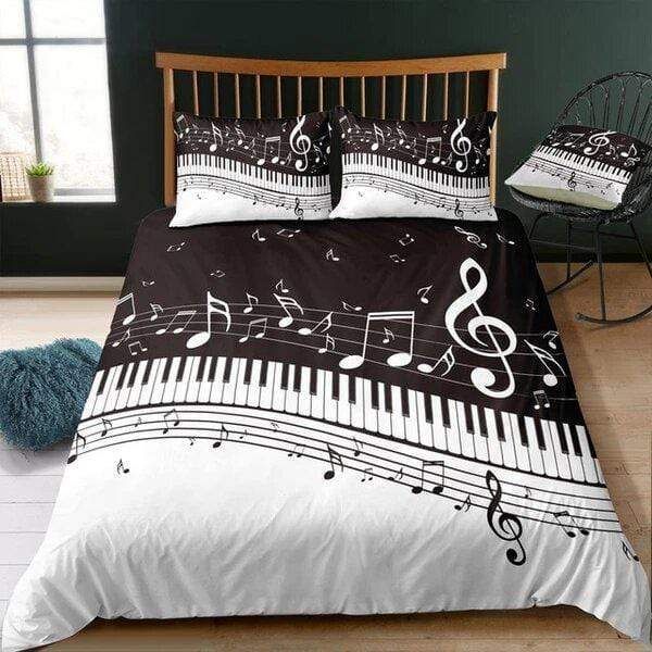 Music B&W Piano Music Note Bedding Duvet Cover Bedding Set