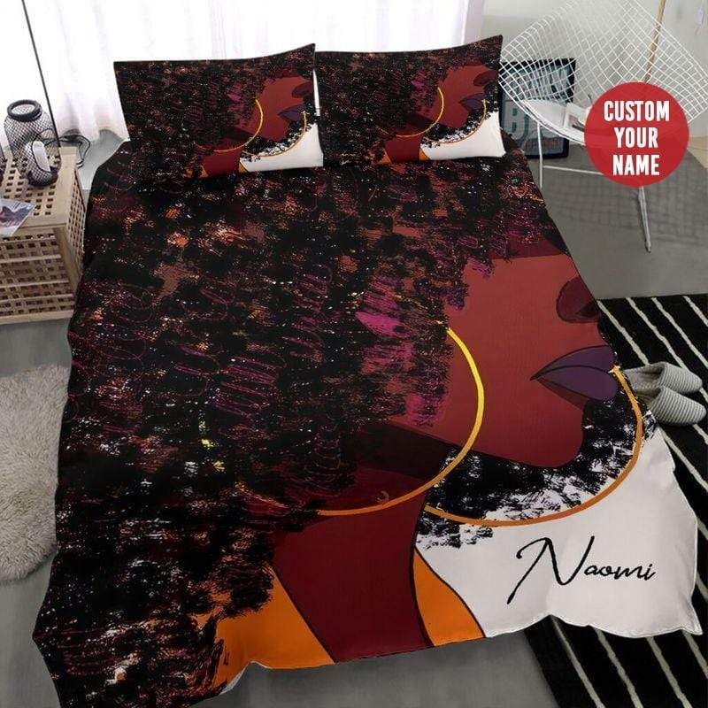 Personalized Black Girl Curly Afro Custom Name Duvet Cover Bedding Set