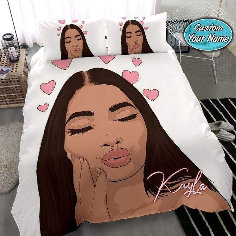 Personalized Heart Filter Black Girl Love Custom Name Duvet Cover Bedding Set