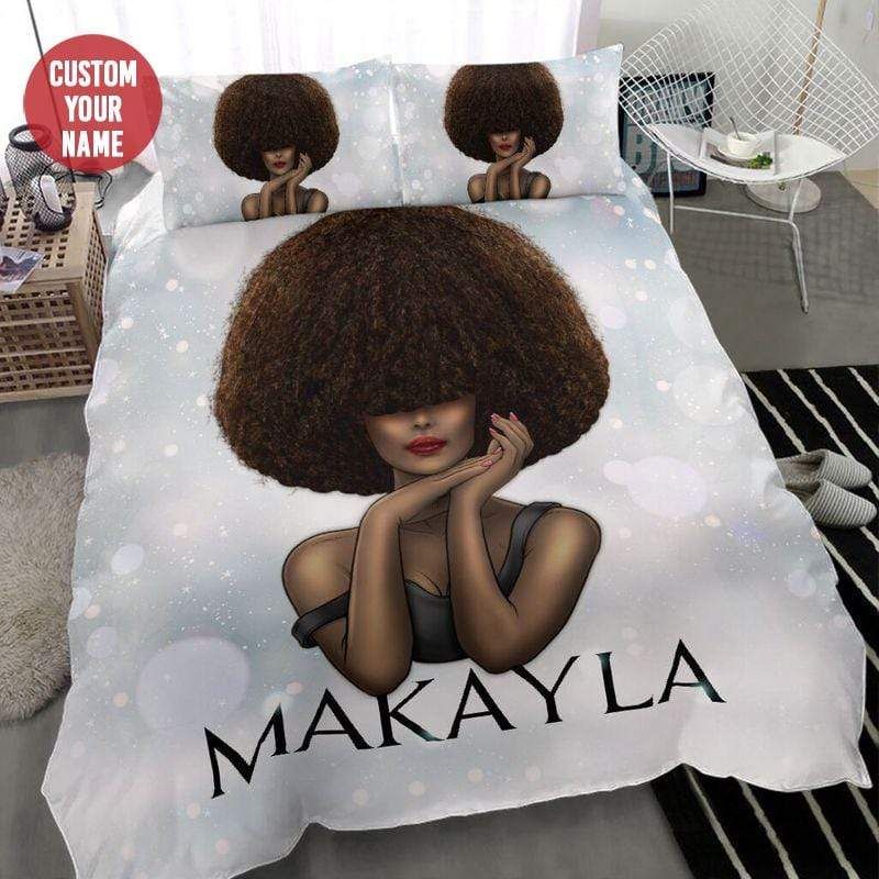 Personalized Black Woman Gorgeous Afro Custom Name Duvet Cover Bedding Set