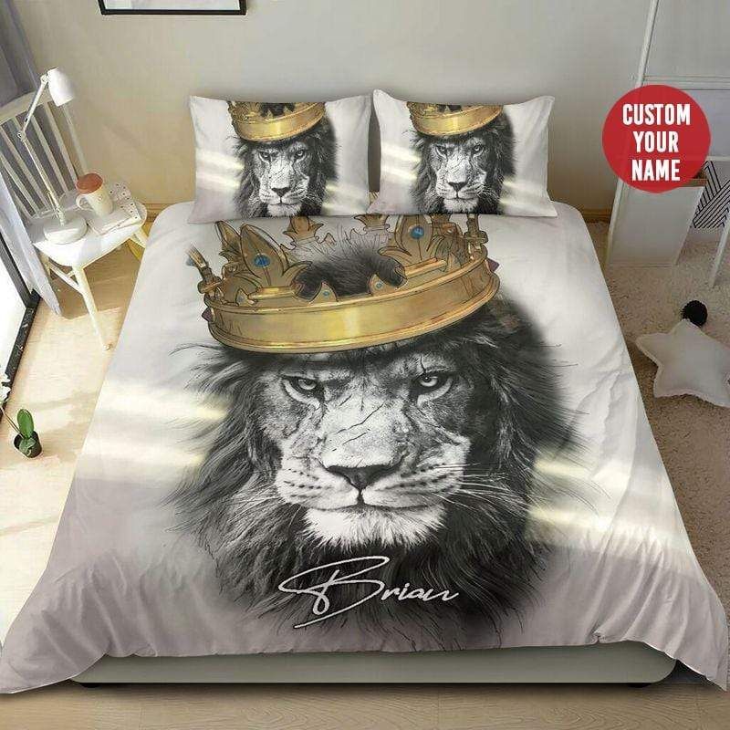 Personalized Lion Crown King Custom Name Duvet Cover Bedding Set