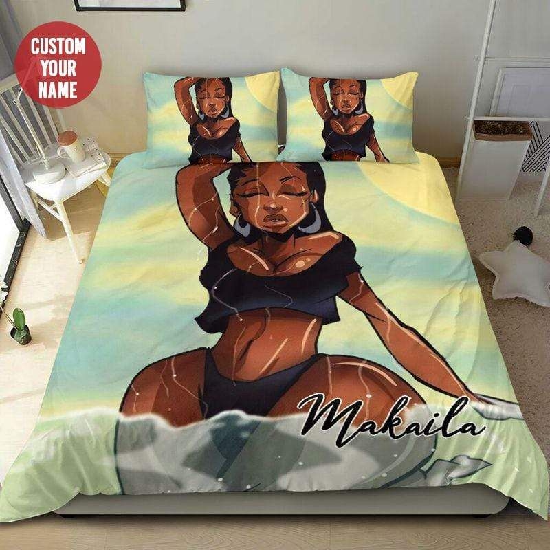 Personalized Black Sassy Girl Swimming Custom Name Duvet Cover Bedding Set