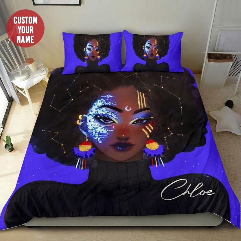 Personalized Celestial Zodiac Girl Magical Art Duvet Cover Bedding Set Custom Name