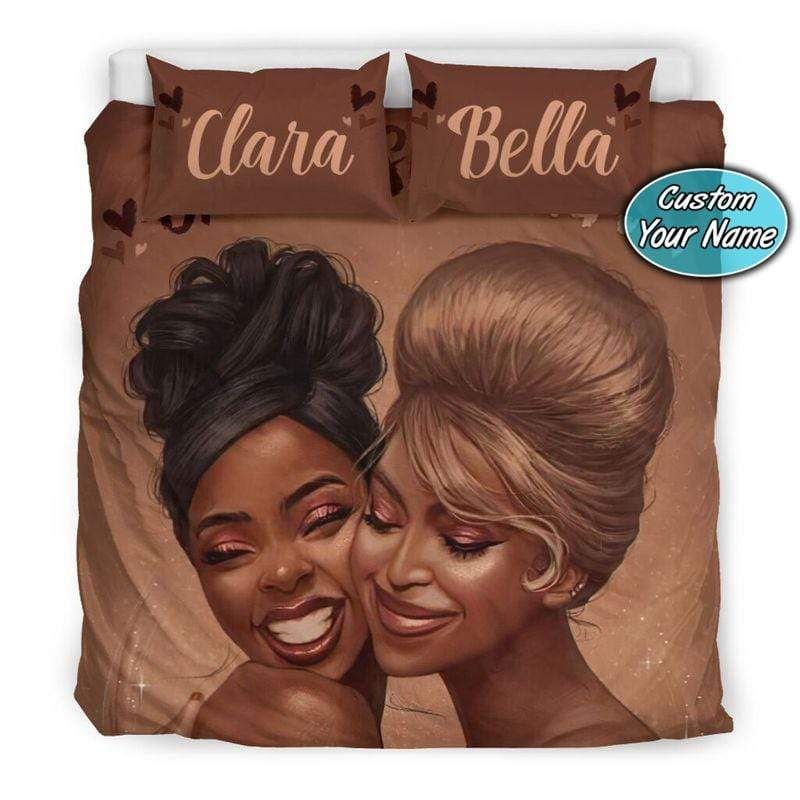 Personalized Brown Skin Girls Custom Name Duvet Cover Bedding Set