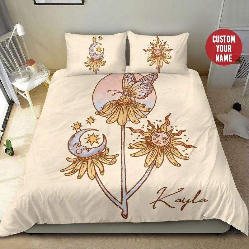 Personalized Hippie Sun And Moon Butterfly Custom Name Duvet Cover Bedding Set