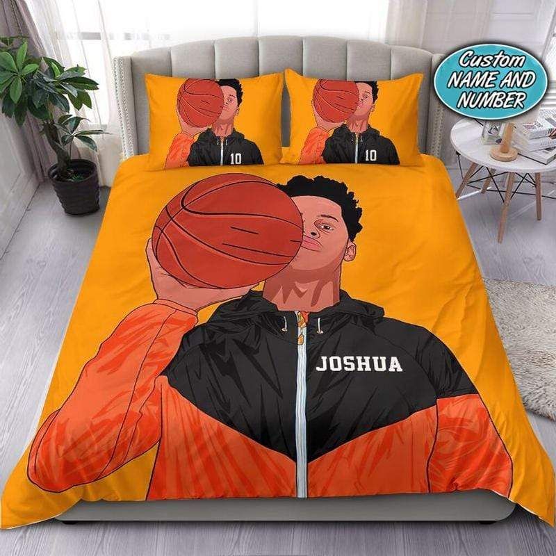Personalized Basketball Black Boy Custom Name And Number Duvet Cover Bedding Set