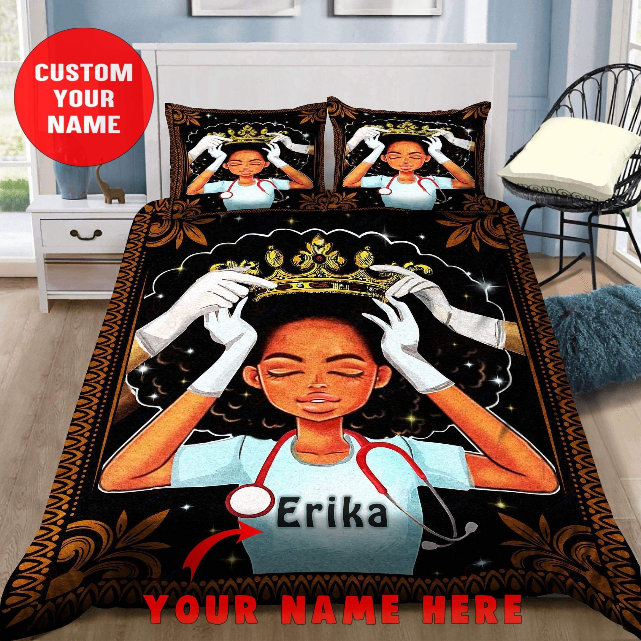 Personalized Proud Black Nurse Custom Name Duvet Cover Bedding Set