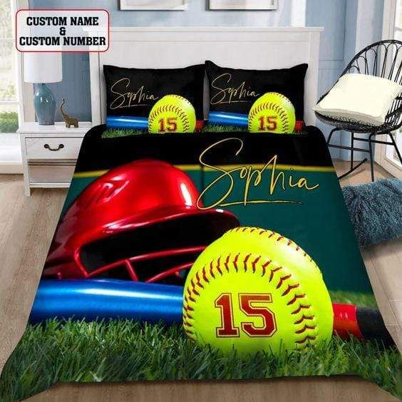 Personalized Softball Stuff Custom Duvet Cover Bedding Set With Your Name And Number