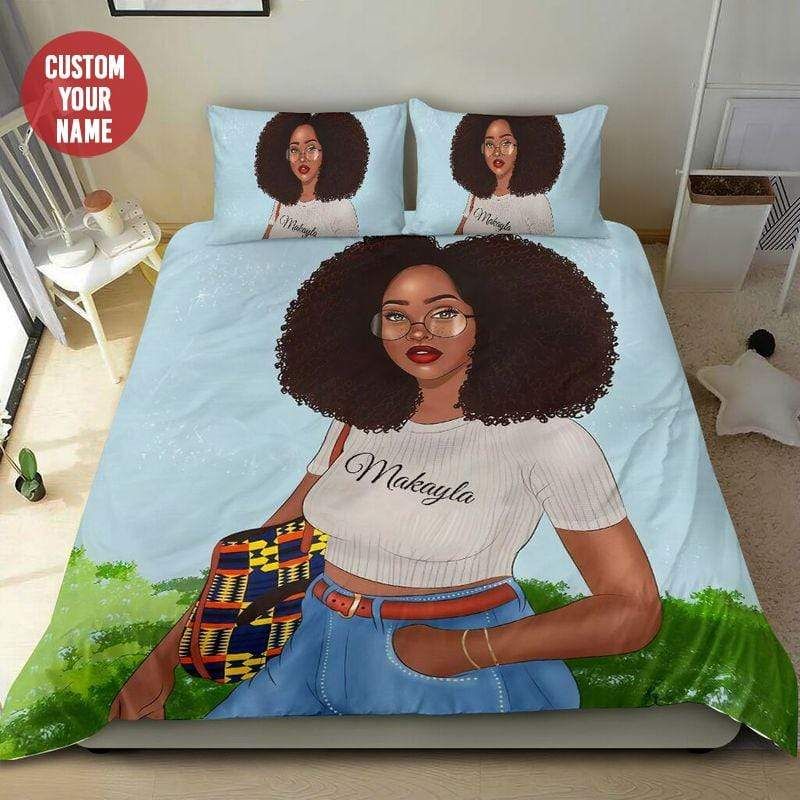 Personalized Street Style On Fleek Cool Black Girl Custom Name Duvet Cover Bedding Set