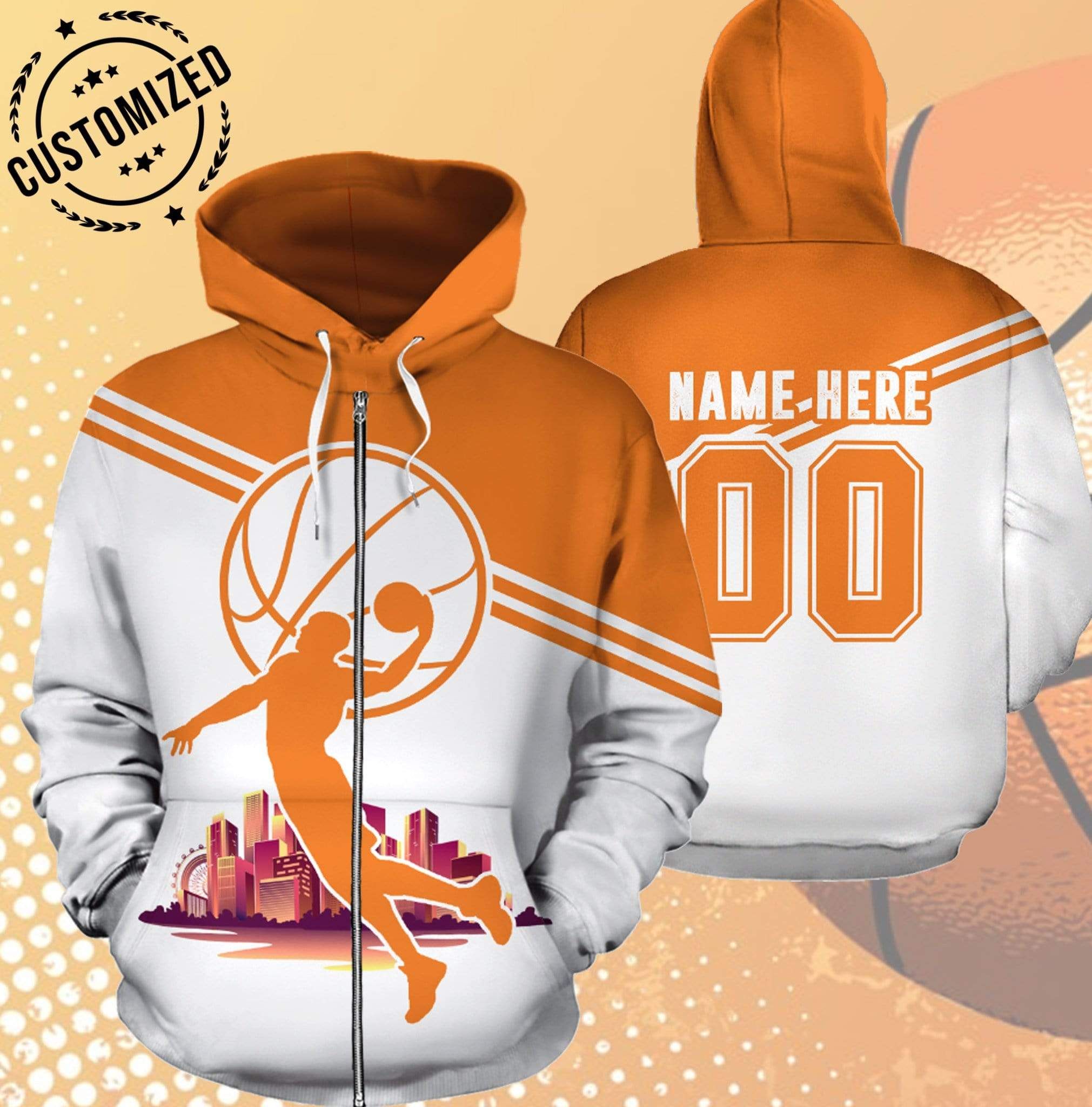 Personalized Customized Basketball Orange White Hoodie 3D All Over Print