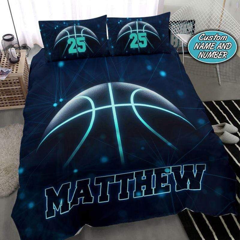 Personalized Basketball Blue Light Custom Name Duvet Cover Bedding Set