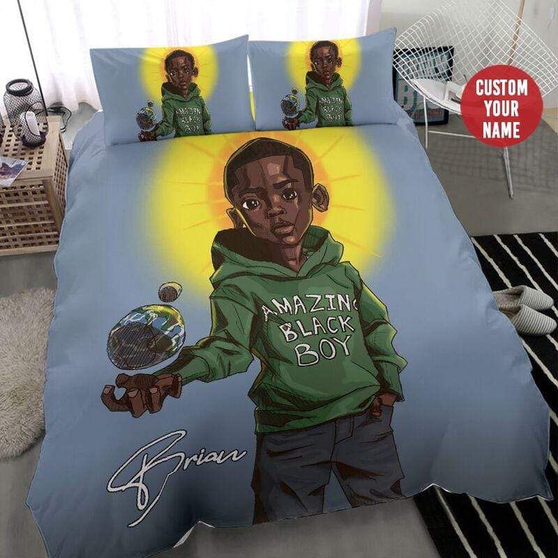 Personalized African Amazing Black Boy Art Custom Name Duvet Cover Bedding Set