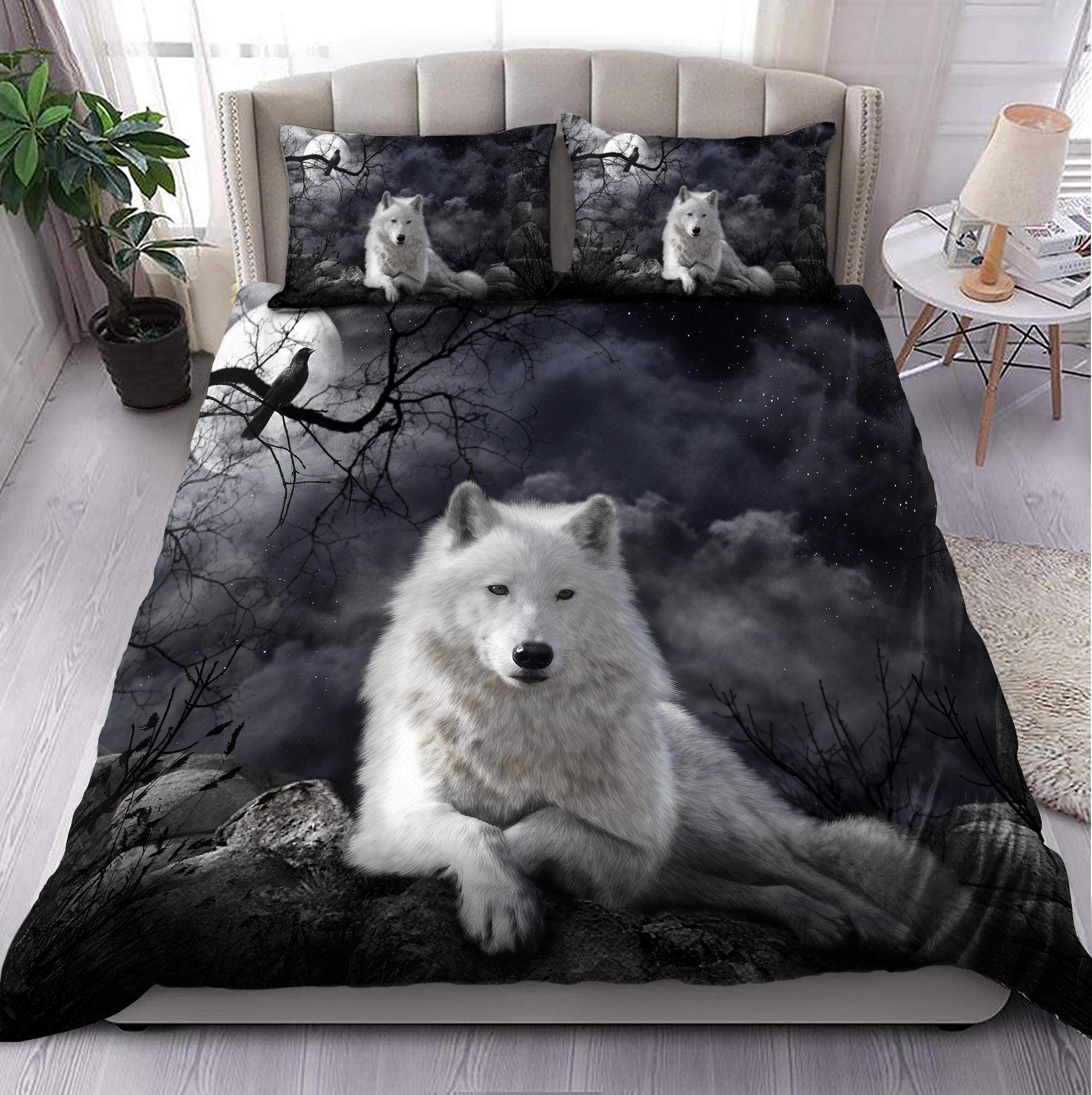 Awesome Night White Wolf Duvet Cover Bedding Set PANBED0041