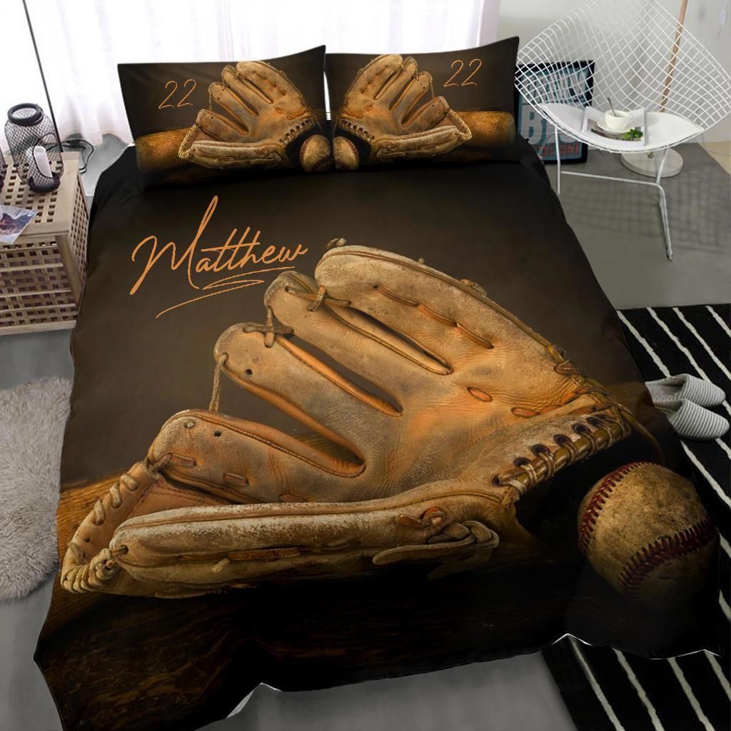 Personalized Baseball Old Vintage Style Custom Duvet Cover Bedding Set With Your Name And Number