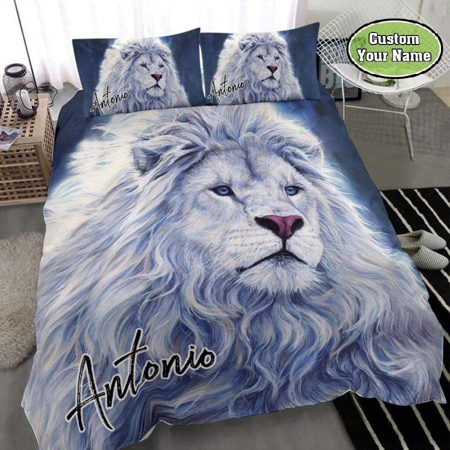 Personalized Beautiful White Lion Custom Name Duvet Cover Bedding Set