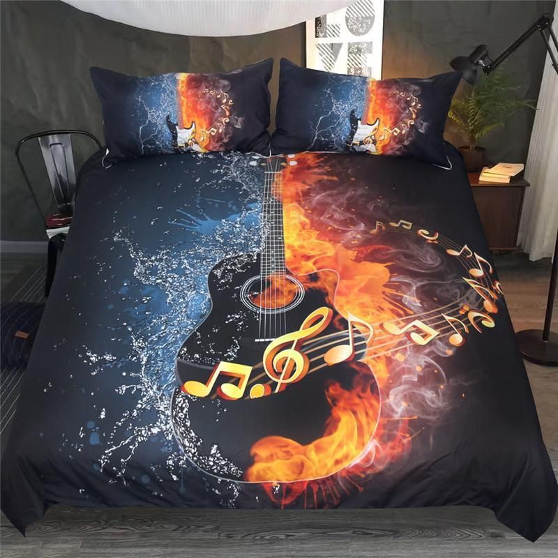 Fire & Water Guitar Bedding Duvet Cover Bedding Set