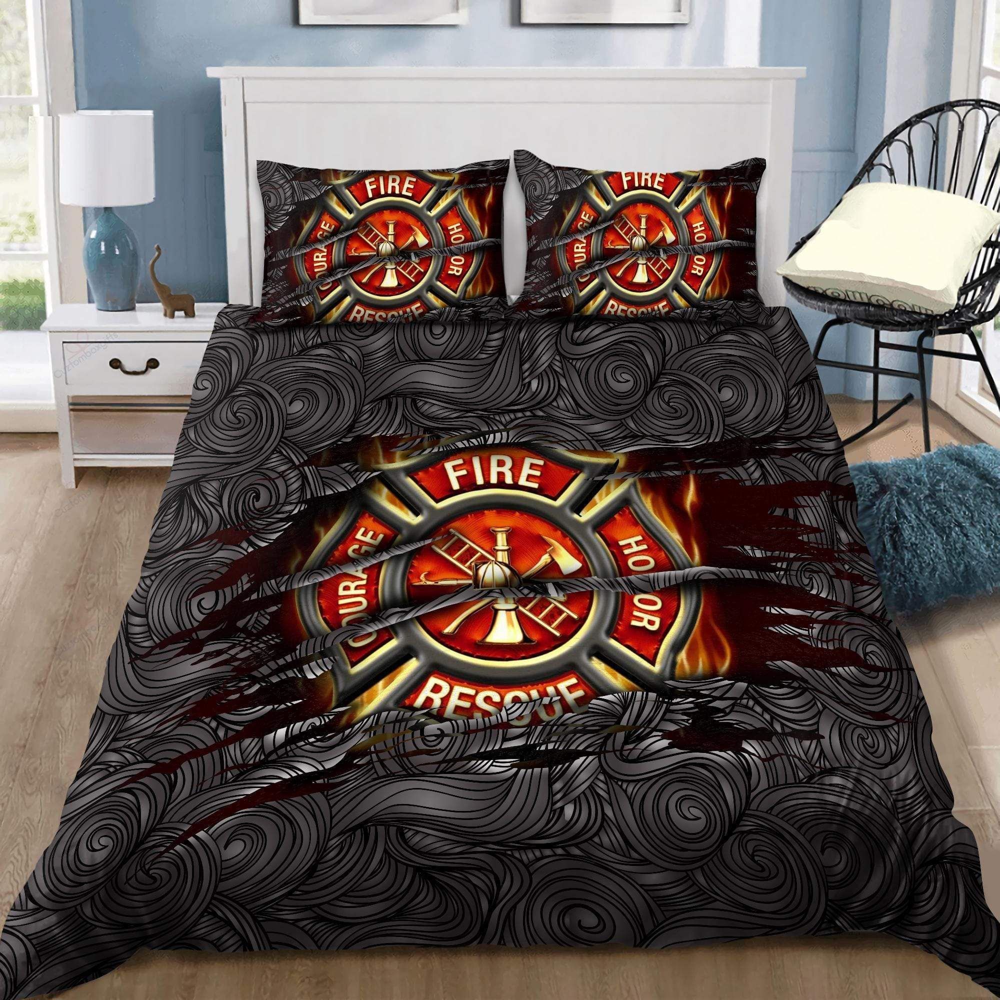 Symbol Firefighter Lover Duvet Cover Bedding Set