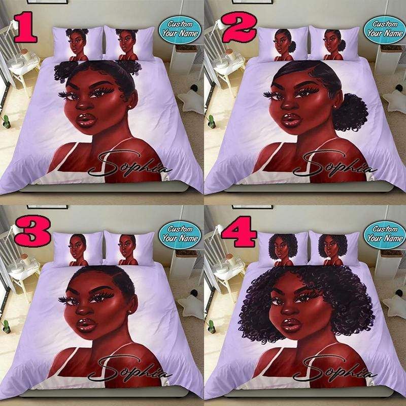 Personalized Beautiful Melanin Black Girl Magic Custom Name Duvet Cover Bedding Set